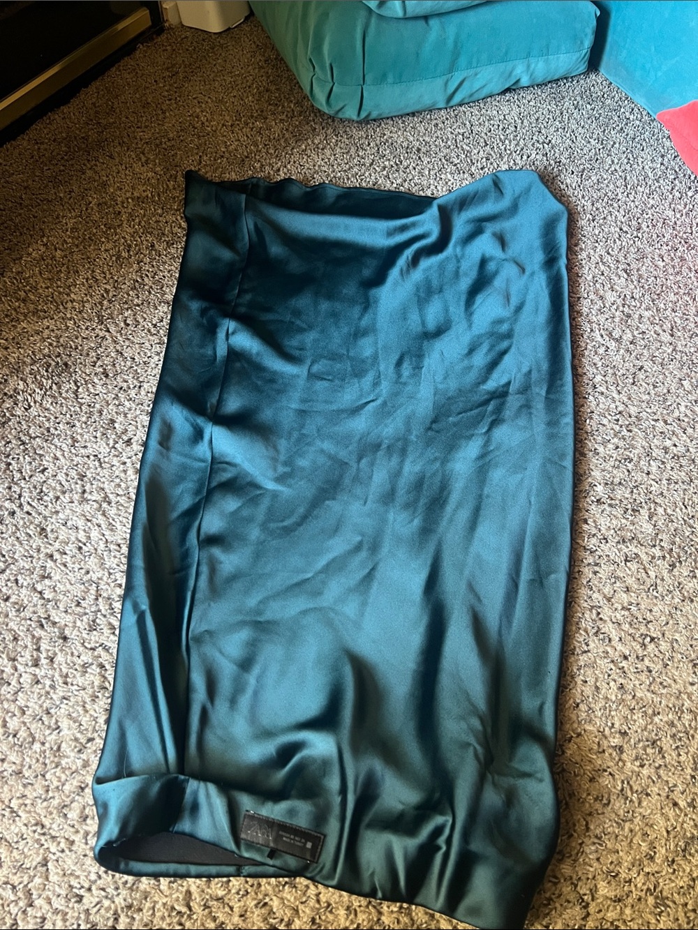 Satin Emerald Green Midi Skirt
